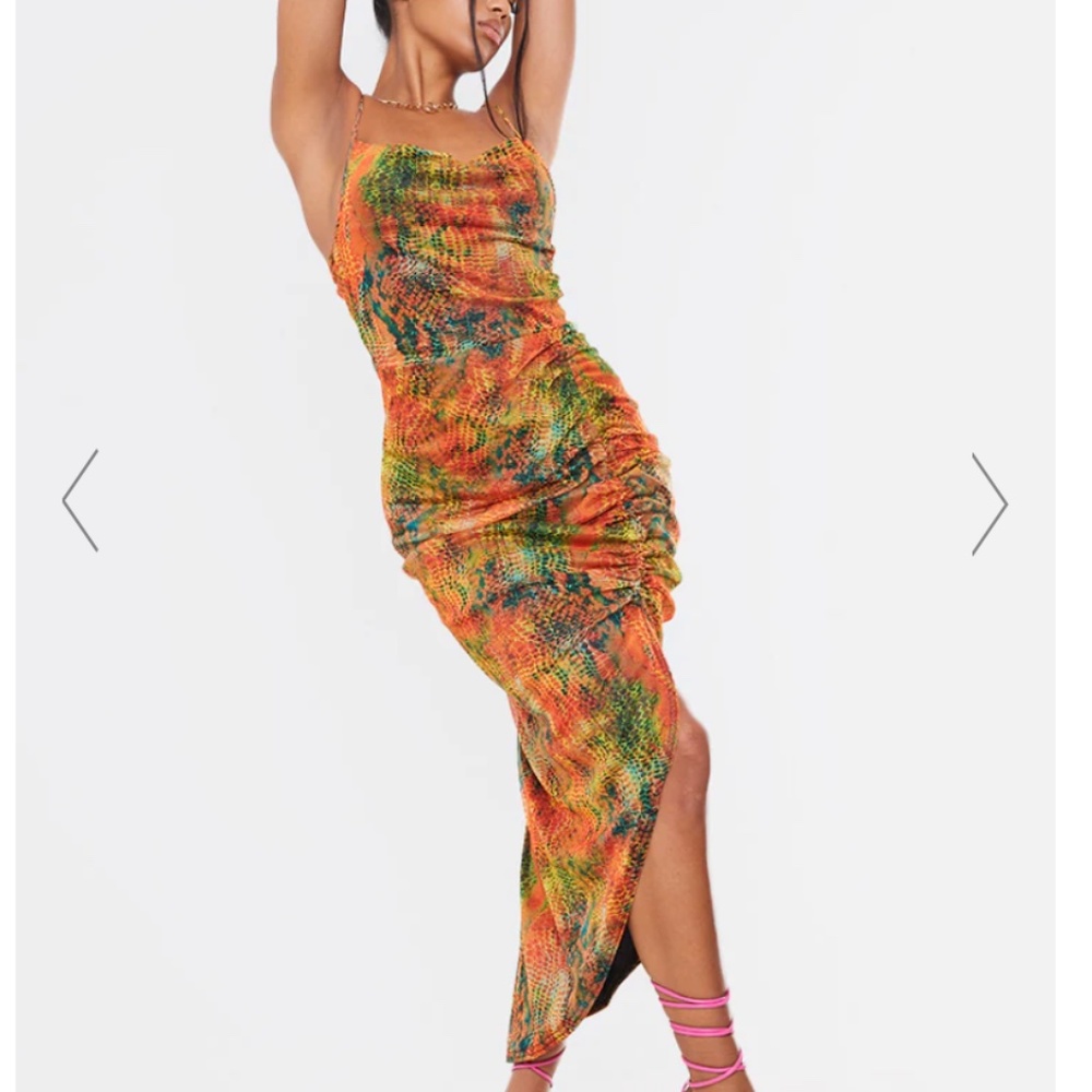 PrettyLittleThing Multicolored Snake Mesh Dress (Size 6)
